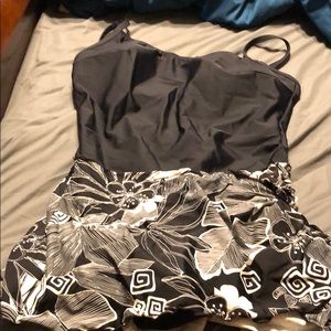 One piece swim suit with attached sarong